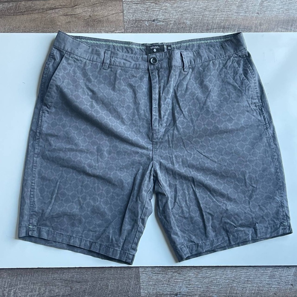 Union Men's Blue Gray 100% Cotton Geo Print Shorts Size 40R,‎ Sea/Wa